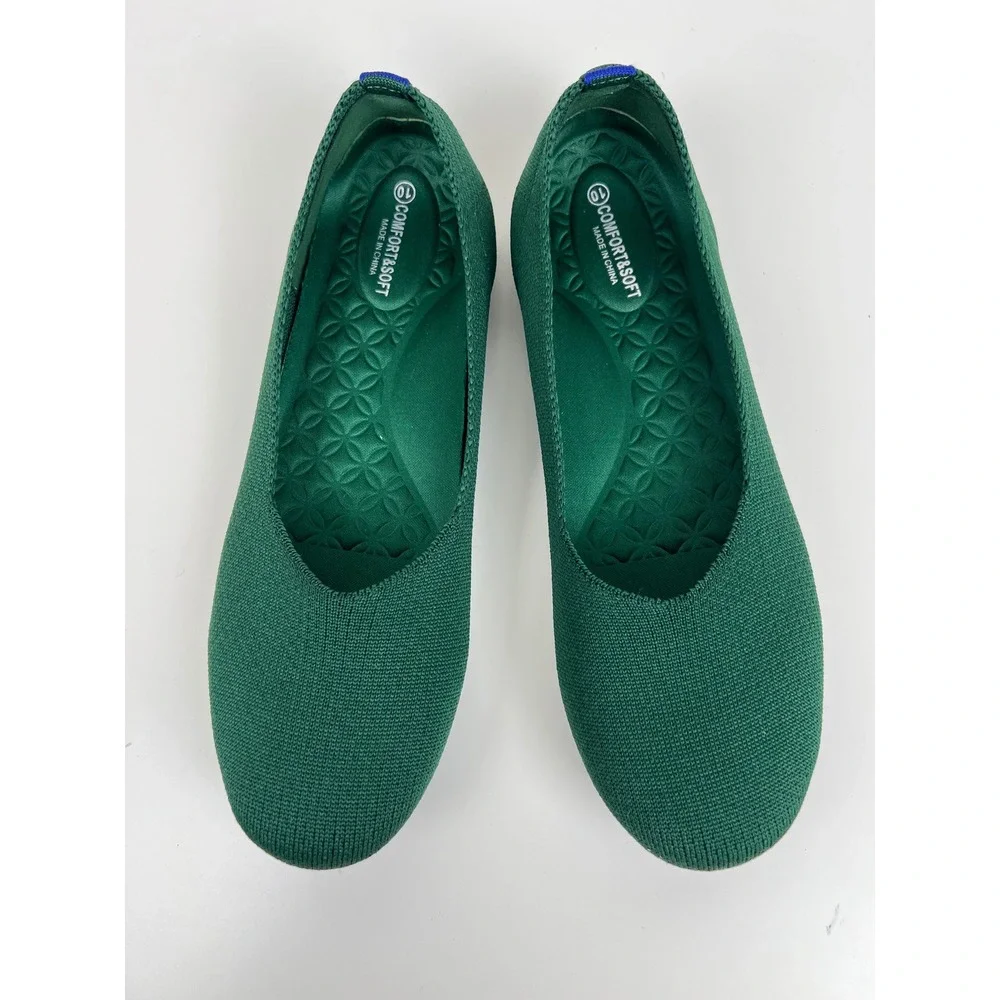 Comfort&Soft Green Knit Ballet Flats Womens 10 Lightweight Slip-On Shoes JS 010